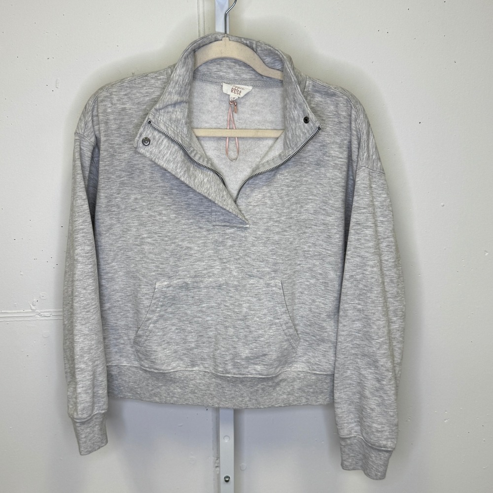 Hippie Rose Heather Gray Quarter Snap Mock Neck Sweatshirt Medium Athleisure - Picture 2 of 14